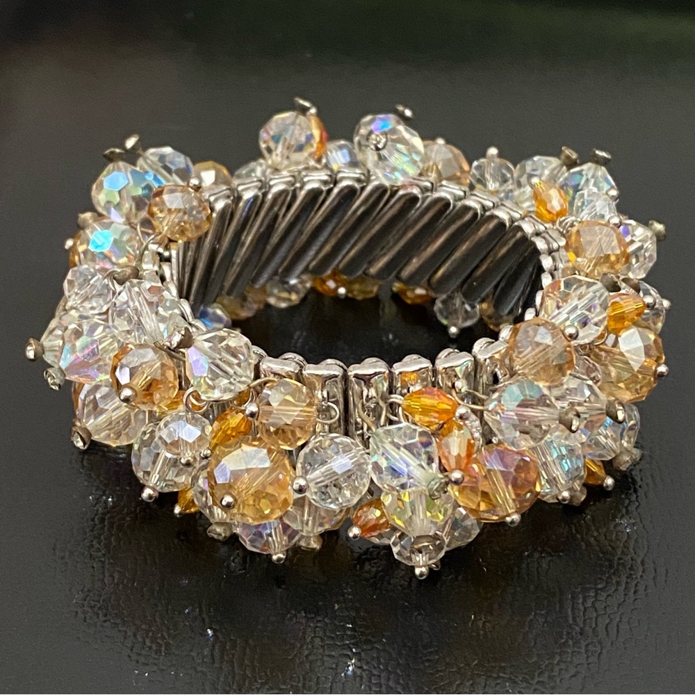 Vintage Citrine/Clear Crystal Beads Expandable Bracelet